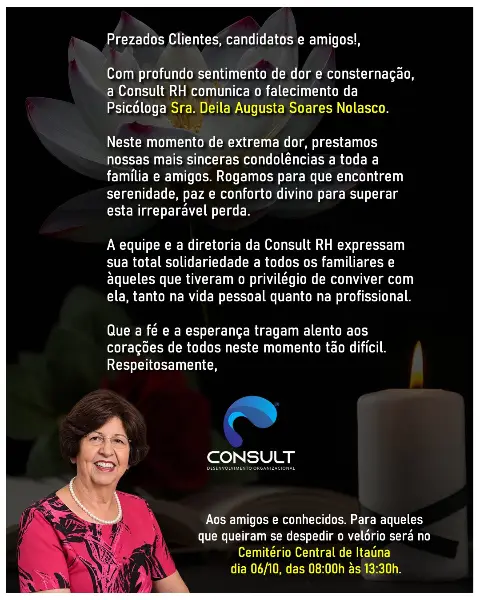 Nota de pesar: falecimento de Deila Augusta Soares Nolasco