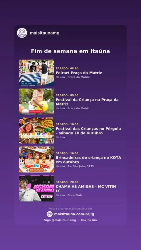 Fim de semana em Itaúna: Feirart, Festival da Criança e mais