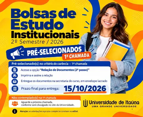 Bolsas de Estudo Institucionais – 1a Chamada