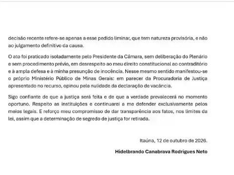 TJMG mantém extinção do mandato de Hidelbrando Neto em Itaúna