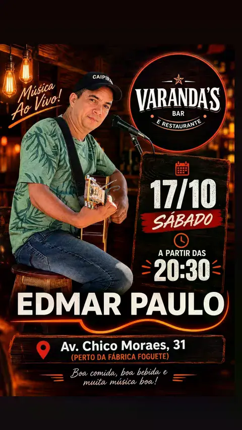 Show Caipira com Edmar Paulo – Varanda's Bar, sábado