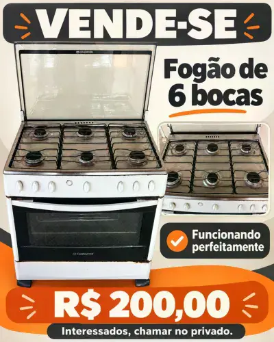 Fogão de 6 bocas funcionando perfeitamente