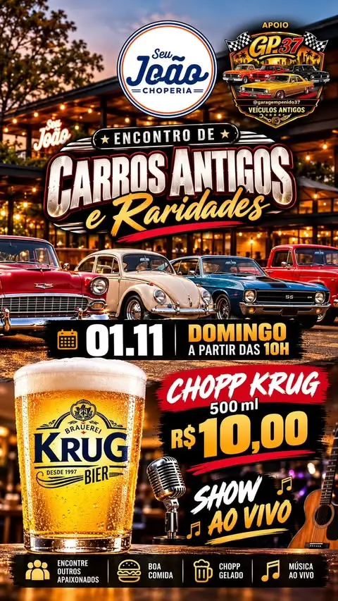 Encontro de Carros Antigos no Seu João Choperia