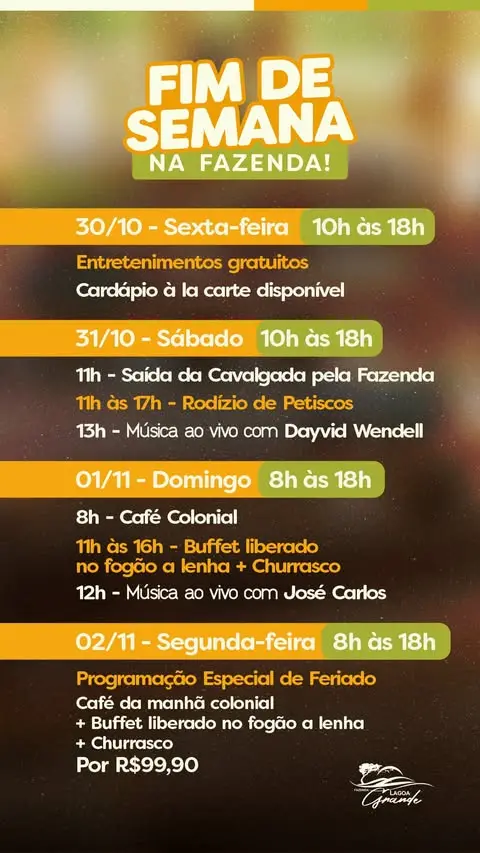 Fim de semana na Fazenda Lagoa Grande – 30/10 a 02/11