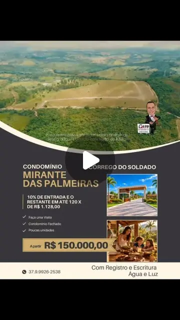 Lotes a partir de 1.000 m2 no Córrego do Soldado