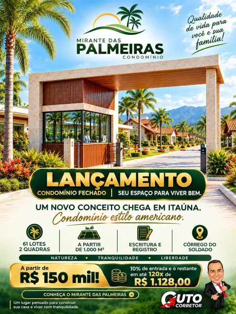 Lotes a partir de 1.000 m2 no Córrego do Soldado