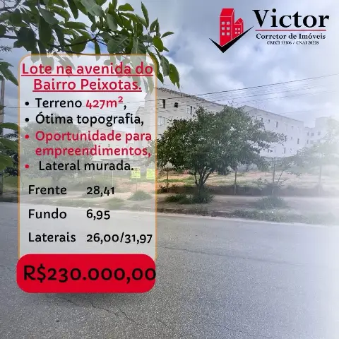 Lote de 427m2 à venda no Peixotas