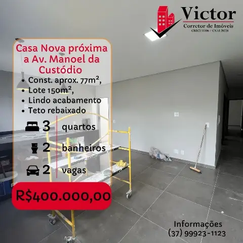 Casa 3 quartos à venda no Manoel da Custódia