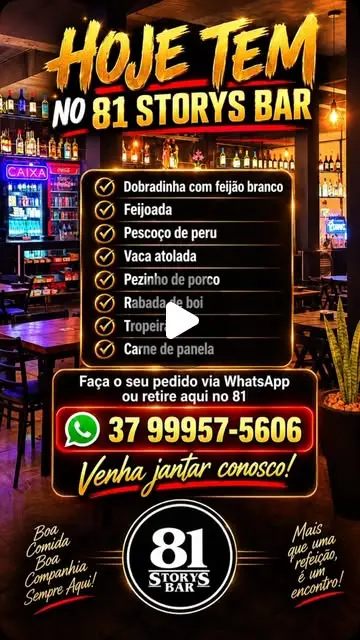Jantar com comida caseira no 81 Storys Bar